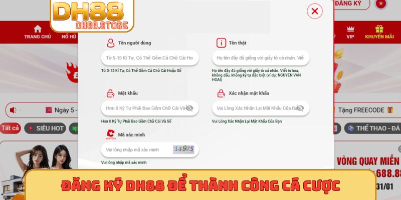 Đăng ký DH88 để thành công cá cược
